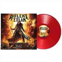 "BÜLENT CEYLAN", "B.I.N.T.", "METAL INSIDE, HIGHLY EXPLOSIVE". Illustration: Mann in Flammen mit Stab und roter Vinyl-Schallplatte.