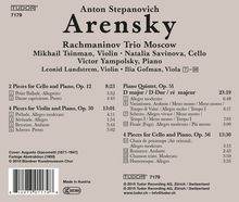 Anton Arensky (1861-1906): Klavierquintett, CD