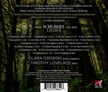 Album mit 19 Schubert-Liedern, Interpreten: Clara Osowski (Mezzo-Sopran), Timothy Lovelace (Klavier). Hintergrund: Waldszene.