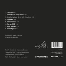 Titel von 8 Songs mit Spielzeiten, darunter "The Film" und "Waltz For the Jazzy People". Illustration: Person auf Fahrrad mit Instrument.