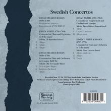 Texte zu schwedischen Konzerten, darunter Werke von Roman, Agrell, Johnsen. Aufnahmeorte und Solisten sind aufgeführt.