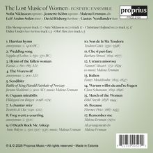 "The Lost Music of Women - Ecstatic Ensemble" gefolgt von einer Liste von Musikstücken und Komponistinnen. Enthält ein Logo.