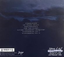 Liste von Songs in der Mitte, darunter "COMMUNION". Dunkler, wolkiger Hintergrund. Adresse unten rechts.