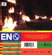 Oben: "ENHYPEN 8TH MINI ALBUM / THE SIN : BLISS / TAKE 2 Ver."  
Farbenfrohes Design mit Flammen im Hintergrund.