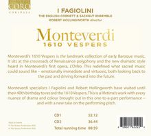 "I Fagiolini, Monteverdi 1610 Vespers. Landmark collection of early Baroque music. CD1: 52.12, CD2: 36.44, Total: 88.59."