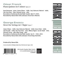 Texte zuerst:  
César Franck - Piano Quintet in F minor, Opus 14.  
George Enescu - Octet for Strings in C Major, Opus 7.  
Links sind Musiker und Aufnahmedaten angegeben.  
Rechts steht „FRANCK QUINTET ENESCU OCTET“ vertikal.  
Links unten ist ein Barcode.