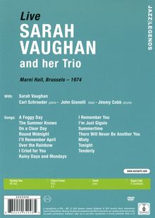 Sarah Vaughan (1924-1990): Sarah Vaughan And Her Trio (Theatre Marni, Brüssel, 1974), DVD