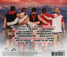 Ein Tracklisting von 15 Songs. Im Hintergrund stehen fünf Männer in traditioneller Kleidung, die Berge betrachten.