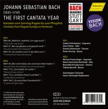 "Johann Sebastian Bach (1685-1750) The First Cantata Year. Kantaten vom Sonntag Rogate bis zum Pfingstfest. 2CD HC23034."  
Links: Logos der "Stuttgart Akademie" und "Vision Bach".