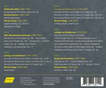 CD Tracklist mit Werken von Beethoven, Mendelssohn, Rauhnfels, Strauss, Grieg und Rachmaninov; enthält CD-Nummern und Komponisten.