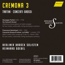 "CREMONA 3: TARTINI · CONCERTI GROSSI. Berliner Barock Solisten. Reinhard Goebel. Hänssler Classic Logo rechts oben."