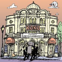 Ein beleuchtetes Gebäude mit "KOKO" in der Mitte, darunter "TONIGHT! BABYSHAMBLES!!!", Zeichnung im Cartoon-Stil.