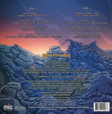 Ein Album-Cover. Auf blauem Hintergrund stehen Titel und Musiker von Bröselmaschine, illustriert mit Bergen im Vordergrund.