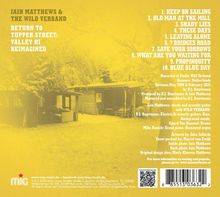 Text: Titel eines Albums und Songs, Infos zu Aufnahmen und Mitwirkenden. Gelber Hintergrund mit Holzhütte und Bäumen.