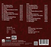 CD und DVD Trackliste mit Zeiten, zwei Spalten. "Video Specs DVD" Details unten. "LINE UP" nennt Musiker. Logos und Code sichtbar.