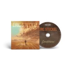 "Eric Steckel Sandstorm" auf Cover und CD. Illustration: Person in der Wüste, umgeben von einem herannahenden Sandsturm.