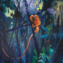 Text: "Bonnie 'Prince' Billy - We Are Together Again." Ein leuchtender Affe sitzt auf einem Baum in einem dichten, bunten Wald.