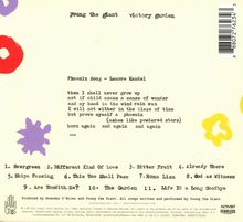 Oben: "young the giant victory garden". Textauszug von Lenore Kandel. Trackliste 1-11. Farbtupfer in Lila, Rot und Gelb.