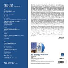 Erik Satie 1866-1925. Auflistung von Musikstücken: Six Gnossiennes, Véritables Préludes Flasques, Sonatine Bureaucratique.