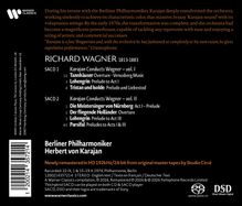 Oberer Text: Beschreibung von Karajans Einfluss. Titel: RICHARD WAGNER, Werke von Berliner Philharmoniker, Herbert von Karajan.