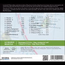 Texte: "Tribute to Ti Frère – Séga, Music of Exile", "ILE MAURICE", Titelliste mit Zeiten. Hintergrund: Landkarte und Logo.