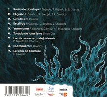 Liste von neun Musiktiteln mit Autoren. Hintergrund in Blau mit stilisierten Flammen. Logos unten.