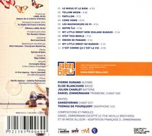 Titelliste: 11 Lieder, darunter "LE MIEUX ET LE BIEN", "YELLOW MOON", und "PAPILLON". Links Schmetterlinge und ein Wasserhahn-Design.