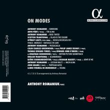 "ON MODES" listet Namen und Titel. Unten "Anthony Romaniuk Pianos". Rechts oben ist ein "alpha-classics.com" Logo.