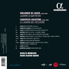 ALPHA-CLASSICS.COM Logo oben rechts. Titel und Interpreten: "ORLANDO DI LASSO", "LODOVICO AGOSTINI". Liste von Liedern 1-22.