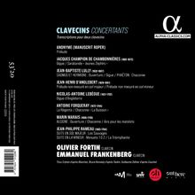 Ein schwarzer Hintergrund zeigt den Titel "CLAVECINS CONCERTANTS" und darunter Komponisten mit Werken für Cembalo. Unten Logos.