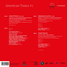 Texte: American Tunes #1; André Previn, Sebastian Currier, Anne-Sophie Mutter; Total time: 51’40. Roter Hintergrund, formales Design.