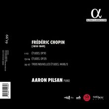 Text: Frédéric Chopin (1810-1849), Études, Op.10, Op.25, Trois Nouvelles Études, Aaron Pilsan Piano. Oben rechts: alpha-classics.com