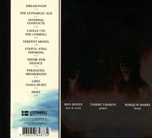 Linke Seite: Songliste mit Zeiten. Rechte Seite: Namen und Instrumente. Dunkler Hintergrund.