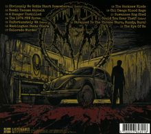 Songliste oben links: Titel 01 bis 13. Illustration: Auto in Garage, Schattenfigur, Blutspuren, düstere Atmosphäre.
