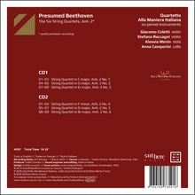 "Presumed Beethoven: The Six String Quartets, Anh. 2," CD1: Werke 1-3, 4-6, 7-9; CD2: 1-4, 5-7, 8-9; Quartetto Alla Maniera Italiana.
