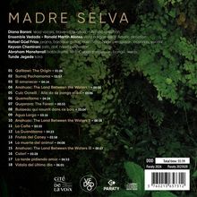 "Madre Selva" mit Liedtiteln und Autoren vor einem Hintergrund aus dichten, grünen Pflanzen.


