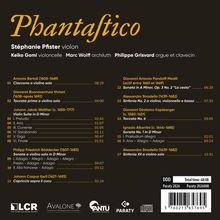 Titel "Phantastico". Künstler: Stéphanie Pfister (Violine), Keiko Gomi (Cello), weitere Musiker. Musikstück-Titel und Zeiten.
