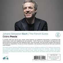 "Johann Sebastian Bach | The French Suites" und "Cédric Pescia" stehen oben. Cédric Pescia lächelt in einem Porträt.