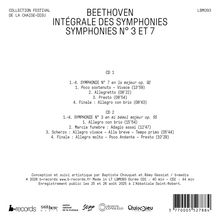 "BEETHOVEN INTÉGRALE DES SYMPHONIES SYMPHONIES N° 3 ET 7" – CD-Inhaltsangaben für Symphonien Nr. 7 und Nr. 3. Unten Logos.