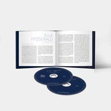 "Ella Fitzgerald: The Lost Recordings" steht auf CDs und einem geöffneten Booklet mit Text über ihre Auftritte.