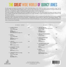 "The Great Wide World of Quincy Jones" steht groß in bunten Buchstaben. Es ist das Albumcover mit Titelliste und Mitwirkenden.