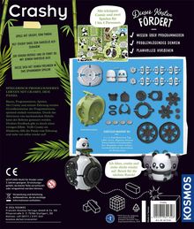 Crashy. Spiele mit Crashy, dem Panda! Hilf Crashy dabei, sein Fahrzeug aufzubauen! KOSMOS-Logo.