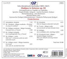 Felix Mendelssohn Bartholdy (1809-1847): Oedipus in Kolonos op.93 (Schauspielmusik), CD