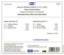 Johann Wilhelm Wilms (1772-1847): Sonaten opp.31 &amp; 41 für Klavier 4-händig, CD