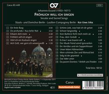 Johannes Eccard (1553-1611): Geistliche &amp; weltliche Lieder "Fröhlich will ich singen", CD