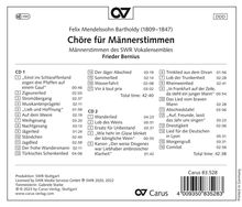 Felix Mendelssohn Bartholdy (1809-1847): Chöre für Männerstimmen, 2 CDs