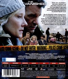 Text: "THE VANISHED", Details zu Schauspielern und Handlung. Menschen in Winterkleidung, Polizeiabsperrung und Ermittlungen.