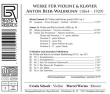 Anton Beer-Walbrunn (1864-1929): Werke für Violine &amp; Klavier, CD