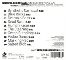 Tracklist: 
01. Synthetic Carnaval 4:02 
02. Blue Rocks 3:52 
03. Drama n Bass 3:31 
04. Dead Swan 8:02 
05. Human Faces 4:32 
06. The Clearing 4:40 
07. Green Blendings 3:53 
08. Voodoo Dance 4:45 
09. Masking Red 5:08 
10. Salted Blob 4:11
Sinfonia de Carnaval, Art Pop & Jazz.
Includes website and production details.
Logo von Bauer Studios.
