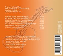 "Two and a Harp Man" mit Anton Mangold, Yuxiang Zhang, Umberto Odone. Titel und Zeiten sind aufgeführt. 

Orange Hintergrund mit Harfen-Illustration.
